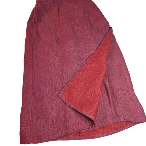 Eileen Fisher Women's Red Irish Linen Wrap Skirt Size S Y2K elegance - Picture 2 of 4
